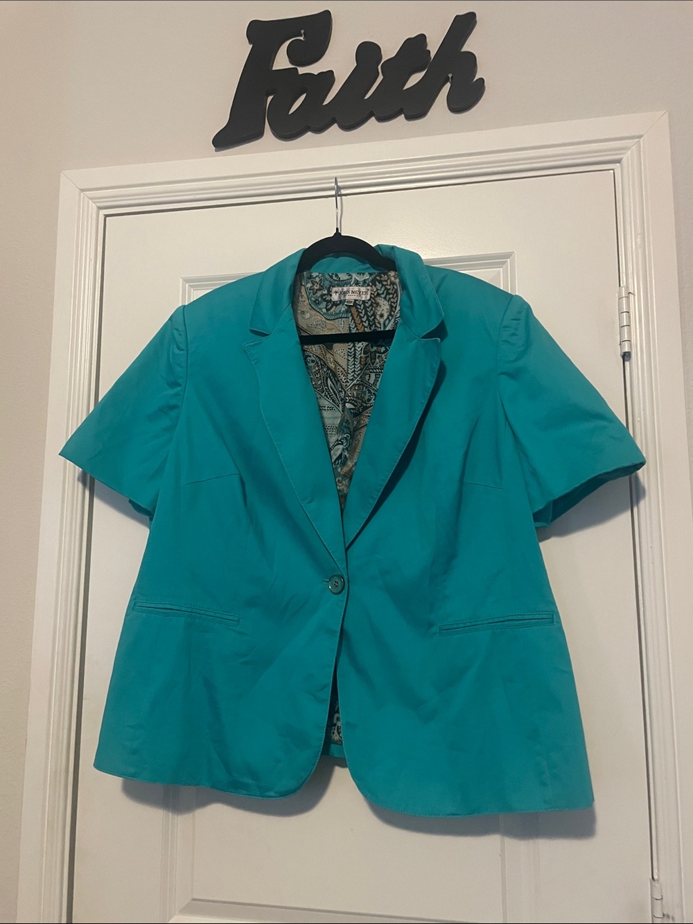 Women's Teal Short-Sleeve Blazer Jacket
